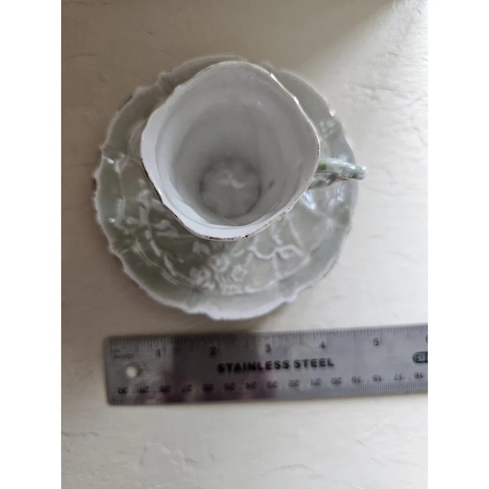 Vintage Mint Green Lusterware Miniature Cup And Saucer